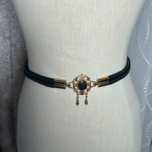 Vintage green Elastic Stretch Belt with metal gold  buckle
